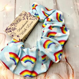Hillbillie Bows Rainbow Scrunchie jpg